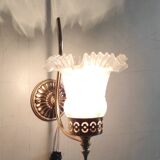 Gold metal wall light with glass tulip - mid 20th century