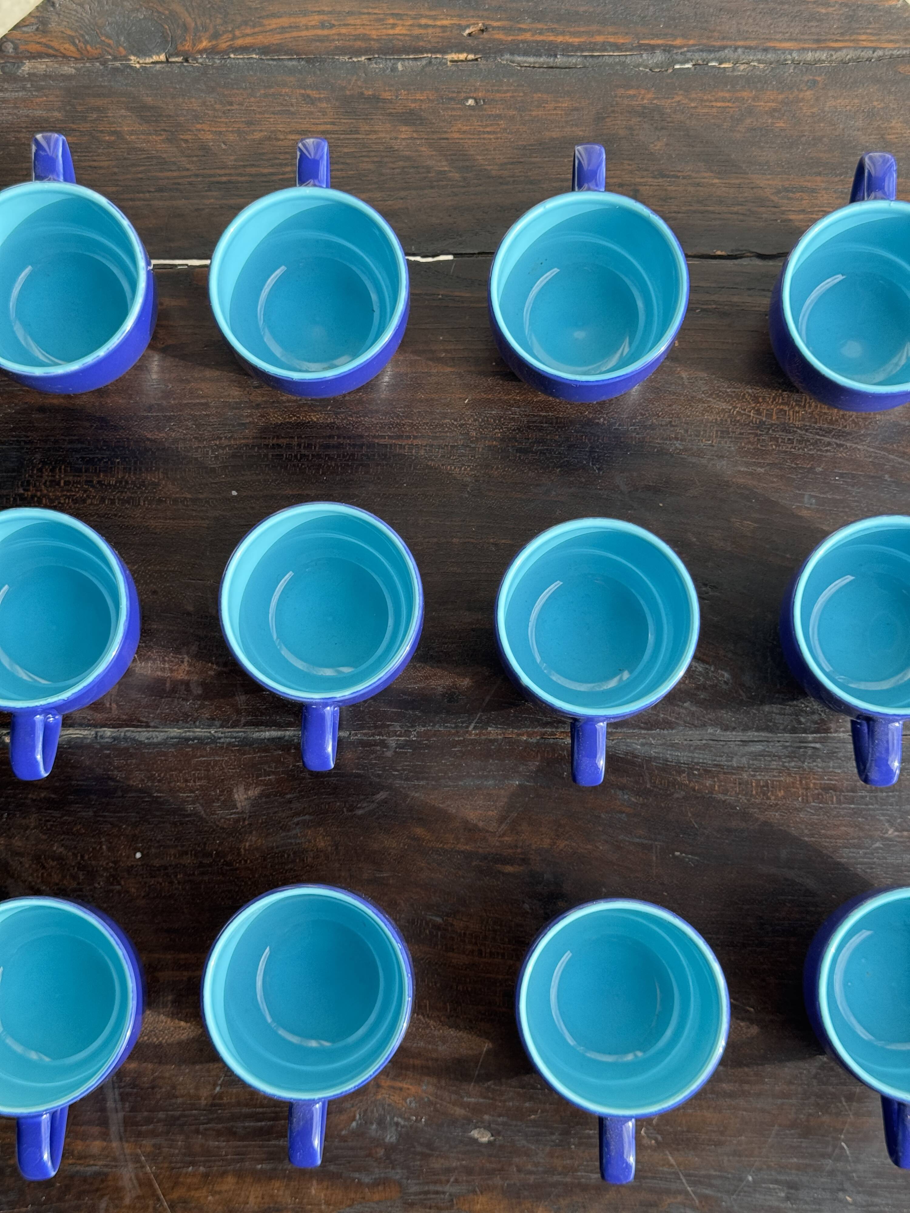 Set of 12 small vintage espresso cups duo in blue Made in Italy