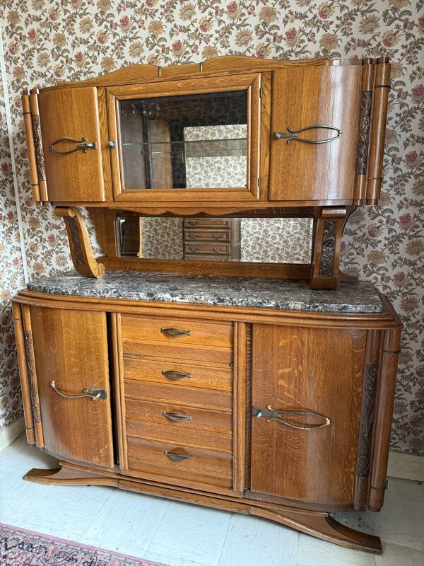 Buffet vaisselier bois massif pierre marbre