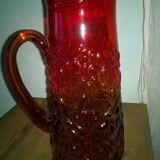 Pitcher - blown glass - two-tone red - orange - relief décor - 1.5l