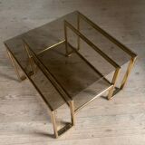 Vintage gold metal and smoked glass coffee table