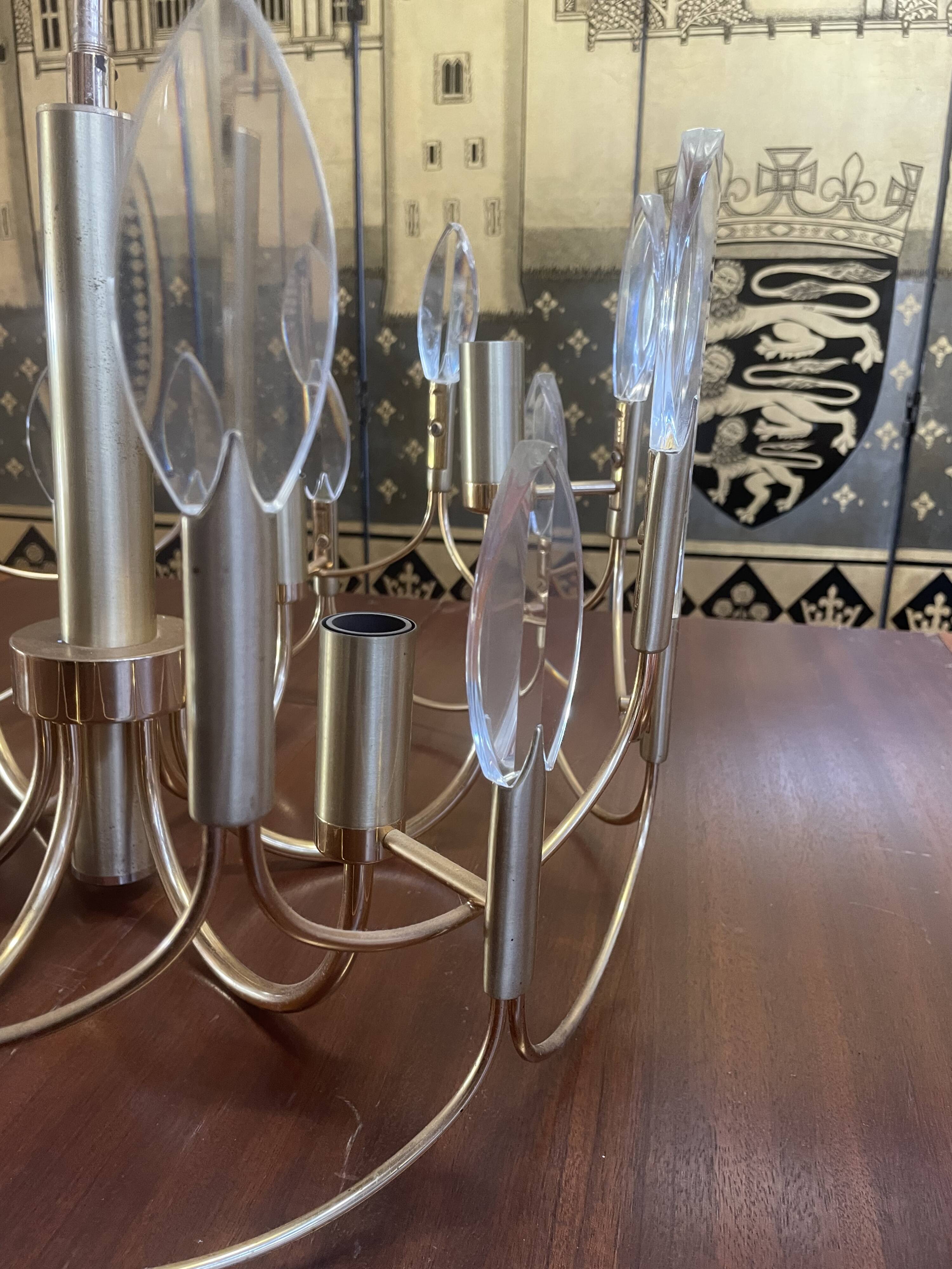 Brass and glass chandelier by Gaetano Sciolari