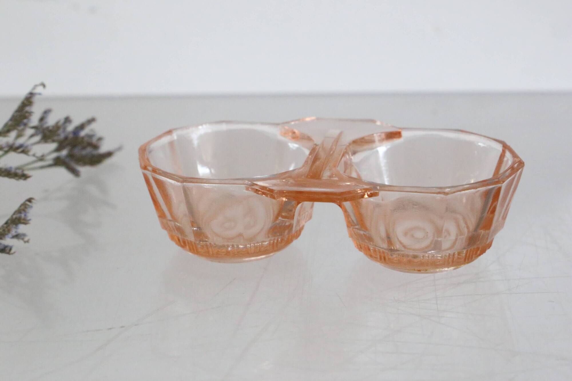 Salt and Pepper Set in pink glass, molded glass, vintage French, authentic