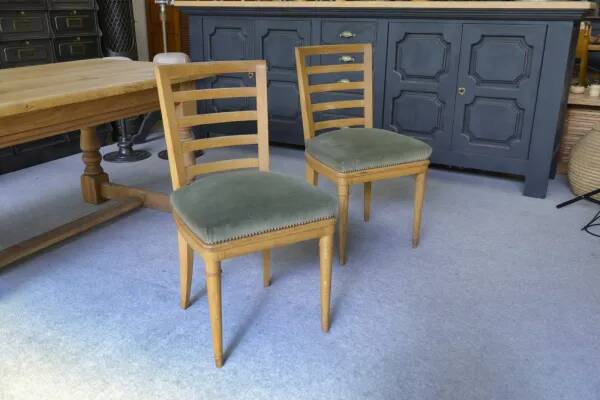 Pair of modern chairs with green velvet seats, 1940s