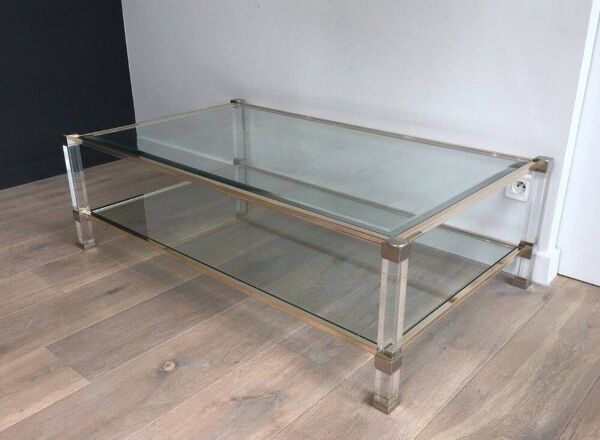 Grande table basse en plexiglass et chrome