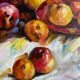 Ancient painting, still life with fruit, vase and teapot, signed, 20th century