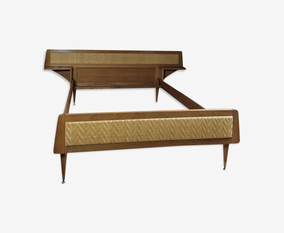 Lit et chaise bois et rotin