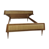 Lit et chaise bois et rotin