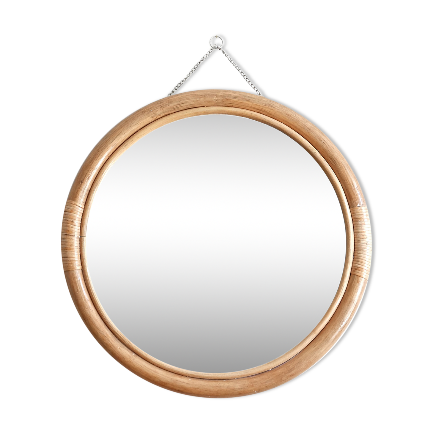 Large round mirror rattan bamboo, 50's