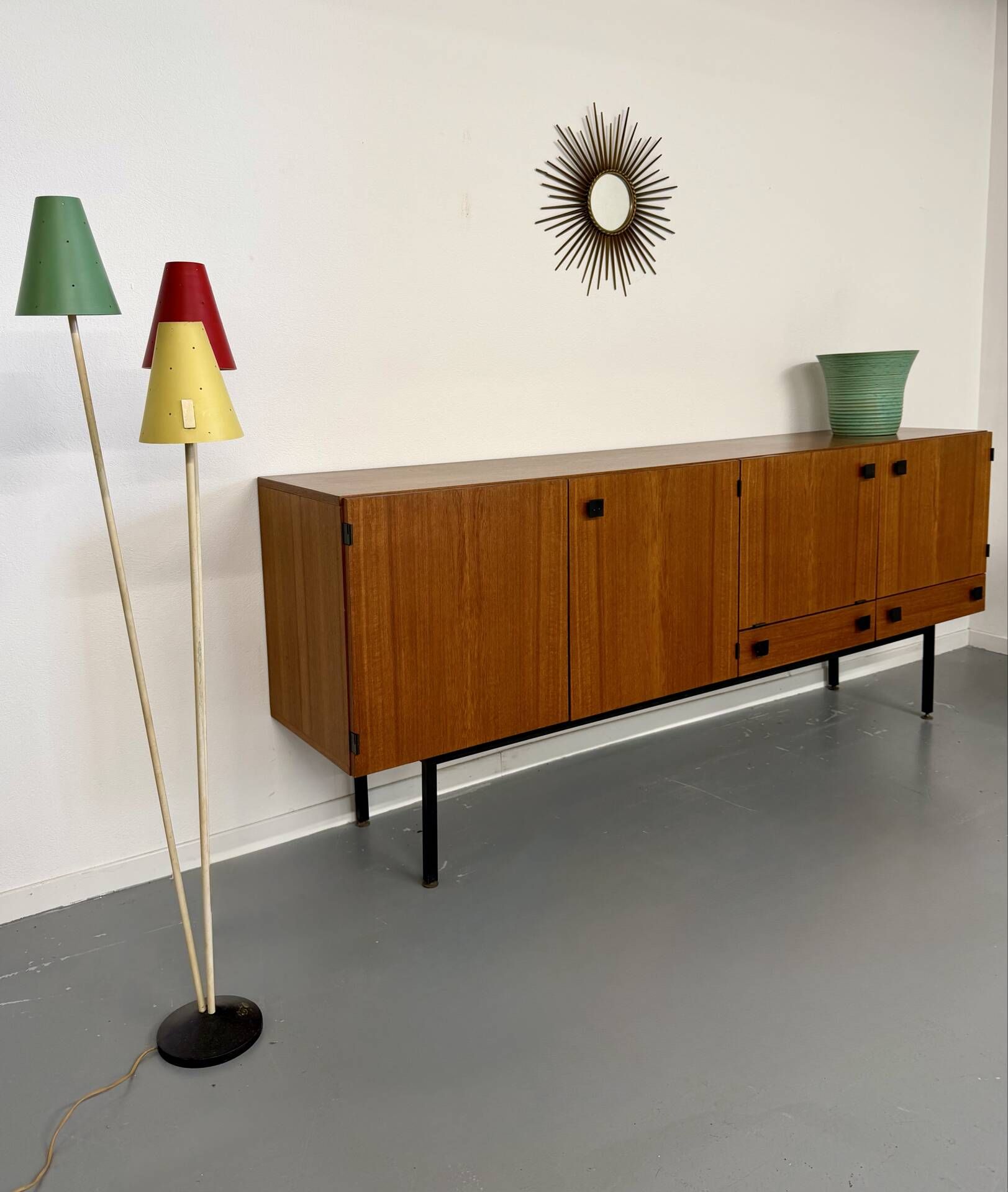 Vintage teak enfilade attributed to Gérard Guermonprez, 1960s design.