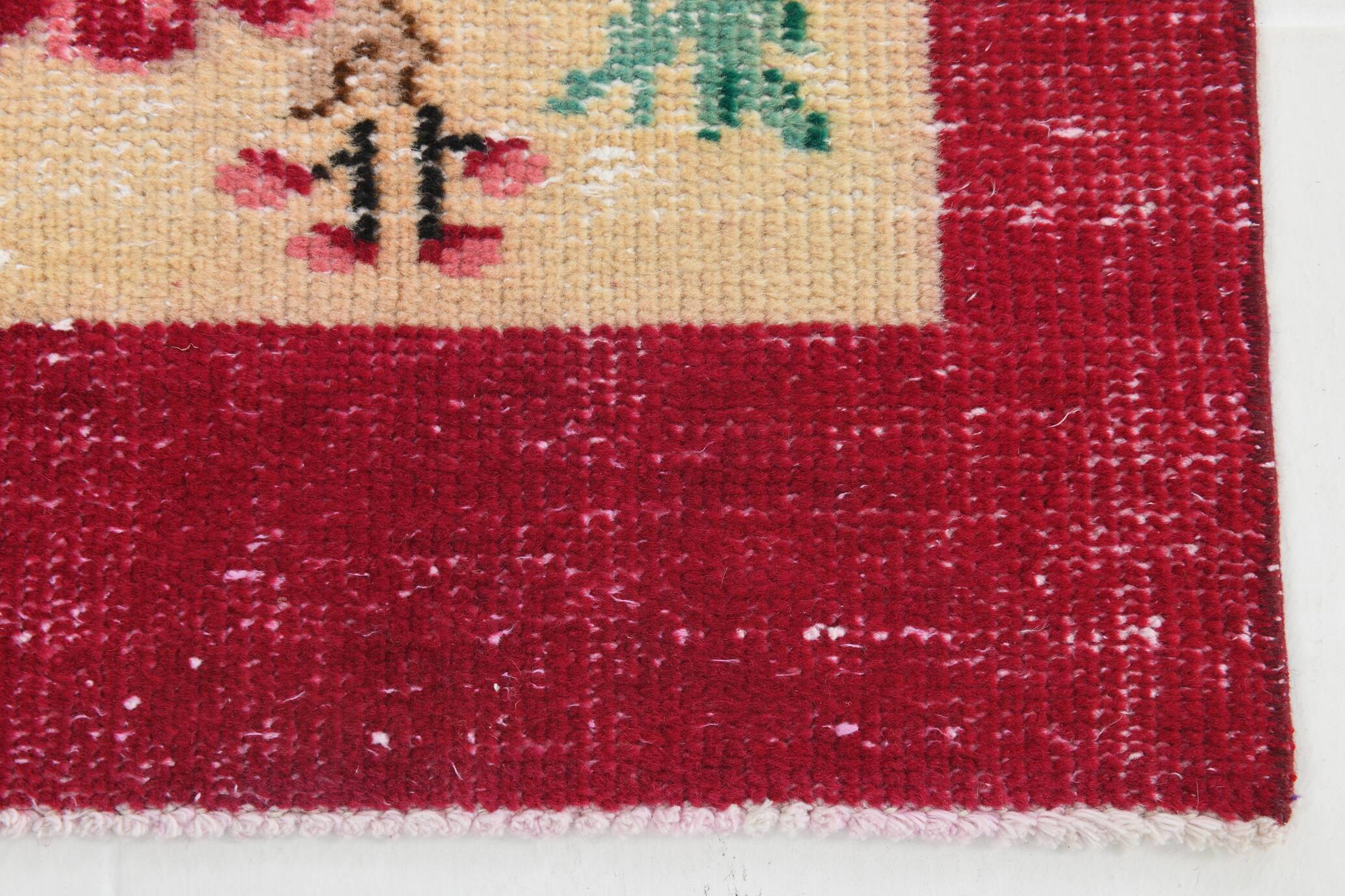 Ruby Red Vintage Floral Turkish Rug, Handmade Wool Carpet, 202x309 Cm