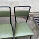 6 Italian design dining chairs in Scandinavian style with wood and olive green leather.
