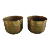 Duo of miniature brass flower pots, Unis France vintage brass flower pots