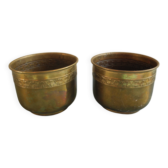 Duo of miniature brass flower pots, Unis France vintage brass flower pots