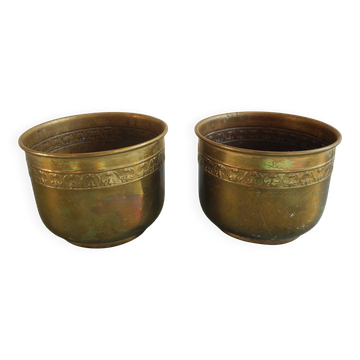 Duo of miniature brass flower pots, Unis France vintage brass flower pots