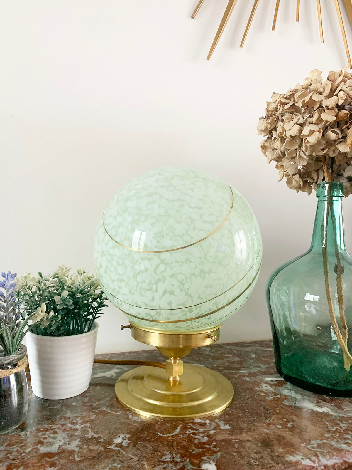 Old globe table lamp in Clichy glass