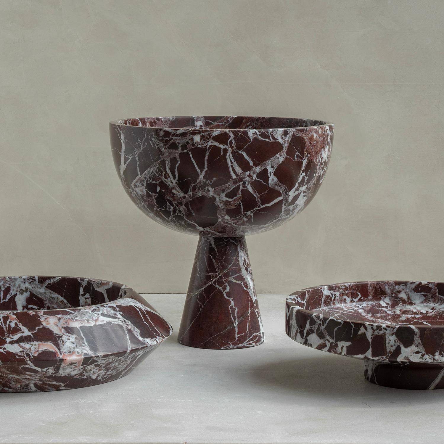 XL Rosso Levanto marble pedestal bowl