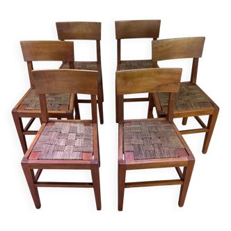 Lot de 6 chaises en bois et corde tressée