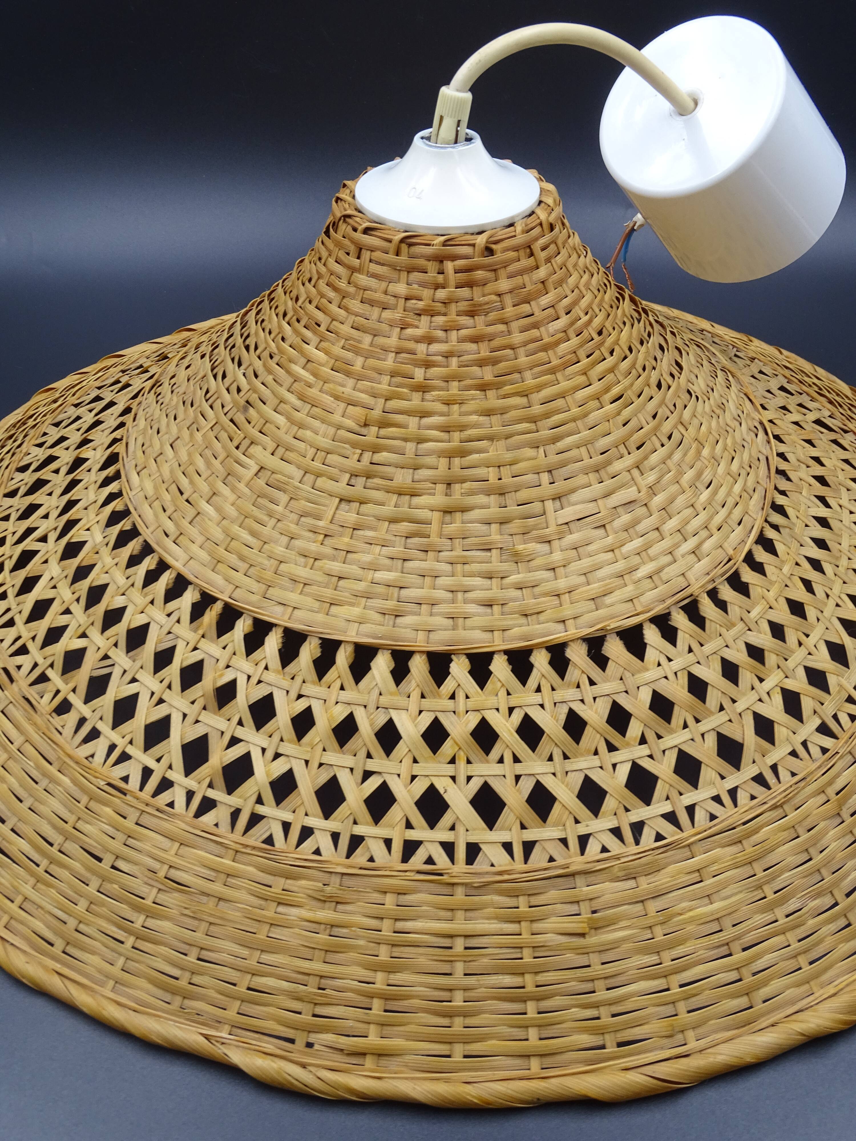 Rattan chandelier and lampshade - circa 1970