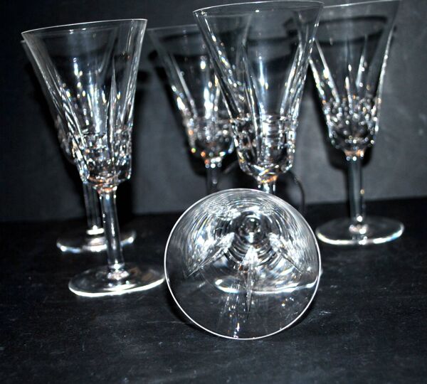 Lot de 6 verres à vin en cristal taillé style cerdagne - cristallerie lorraine lemberg? h13.5cm