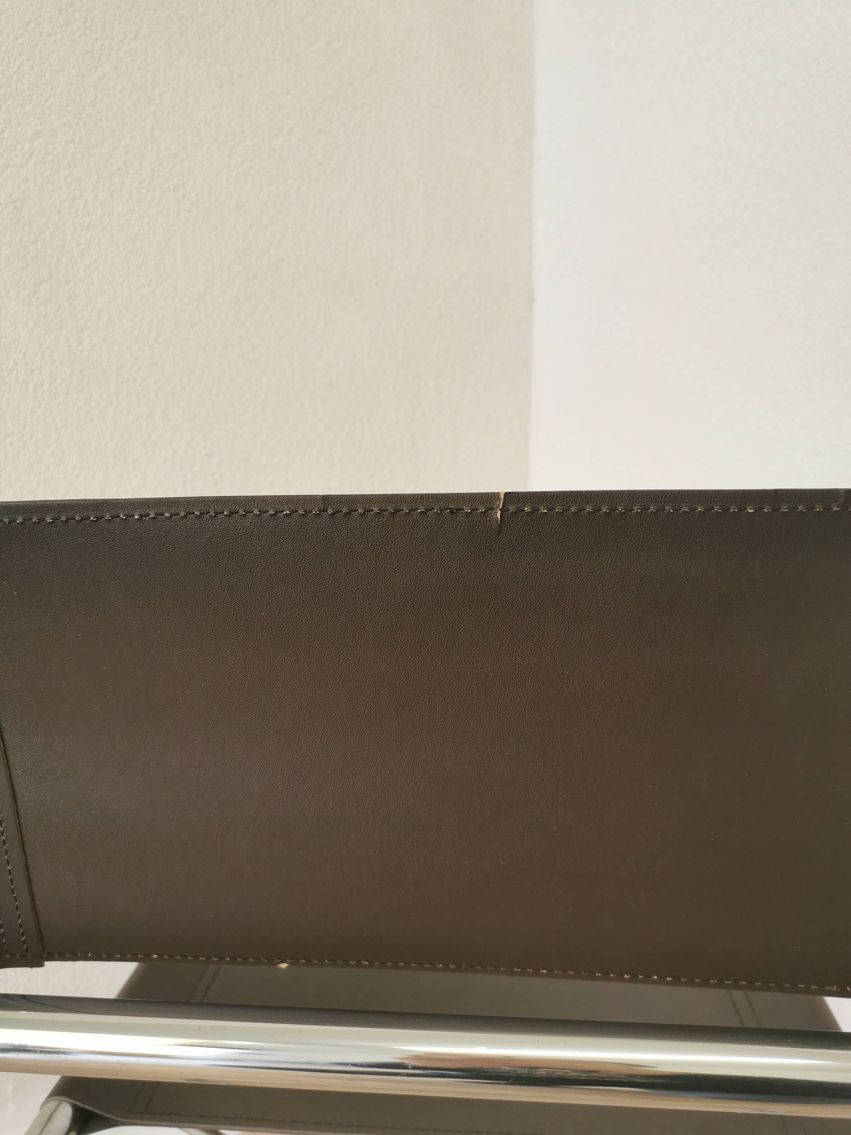 Vintage Mart Stam Style Armchair: Dark Brown Faux Leather Chrome Cantilever