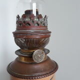 Earthenware kerosene lamp, bohemian crystal and hasag spout