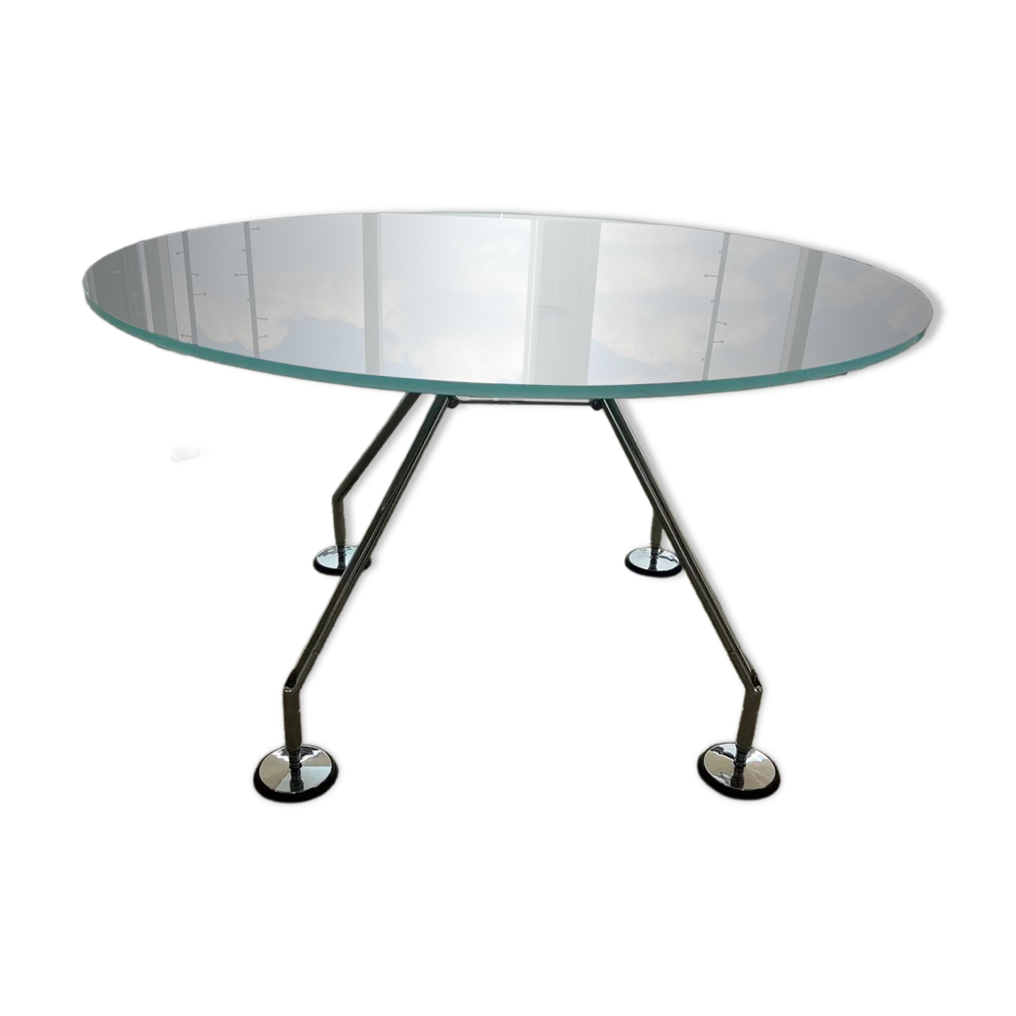 Table Nomos Norman Foster, verre et aluminium.