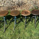 6 adjustable industrial workshop stools, 50s/60s
