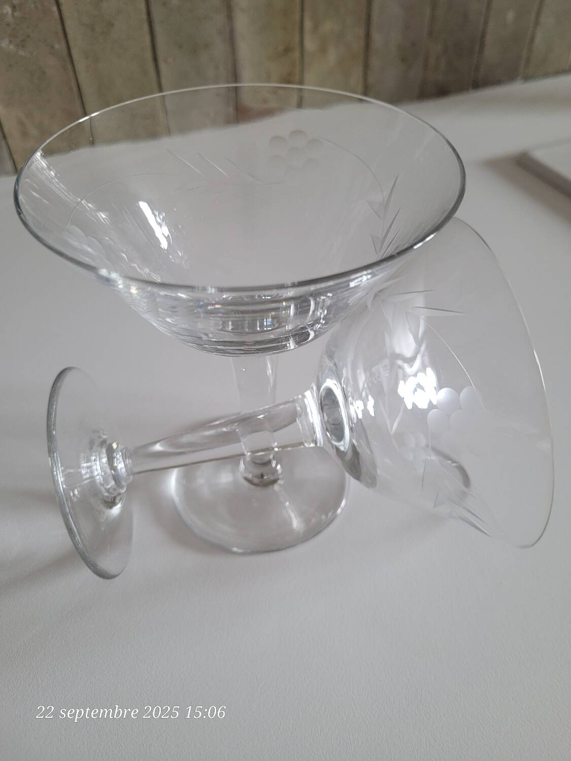 2 crystal champagne glasses