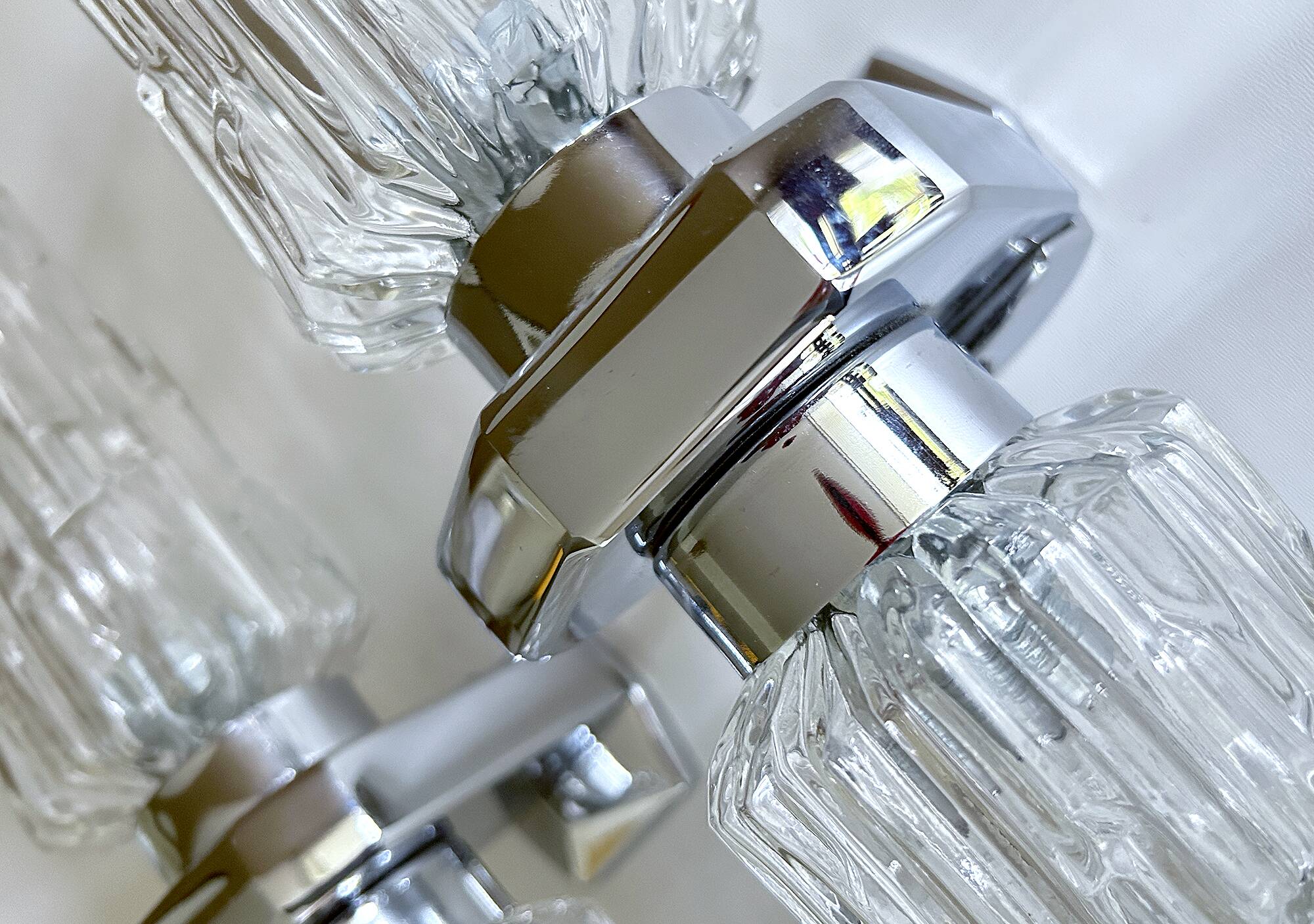 Pair of large vintage chrome glass wall lights