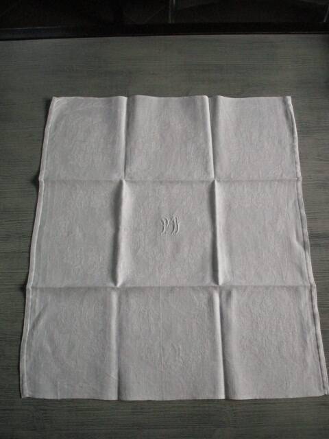 11 old damask napkins, monogrammed