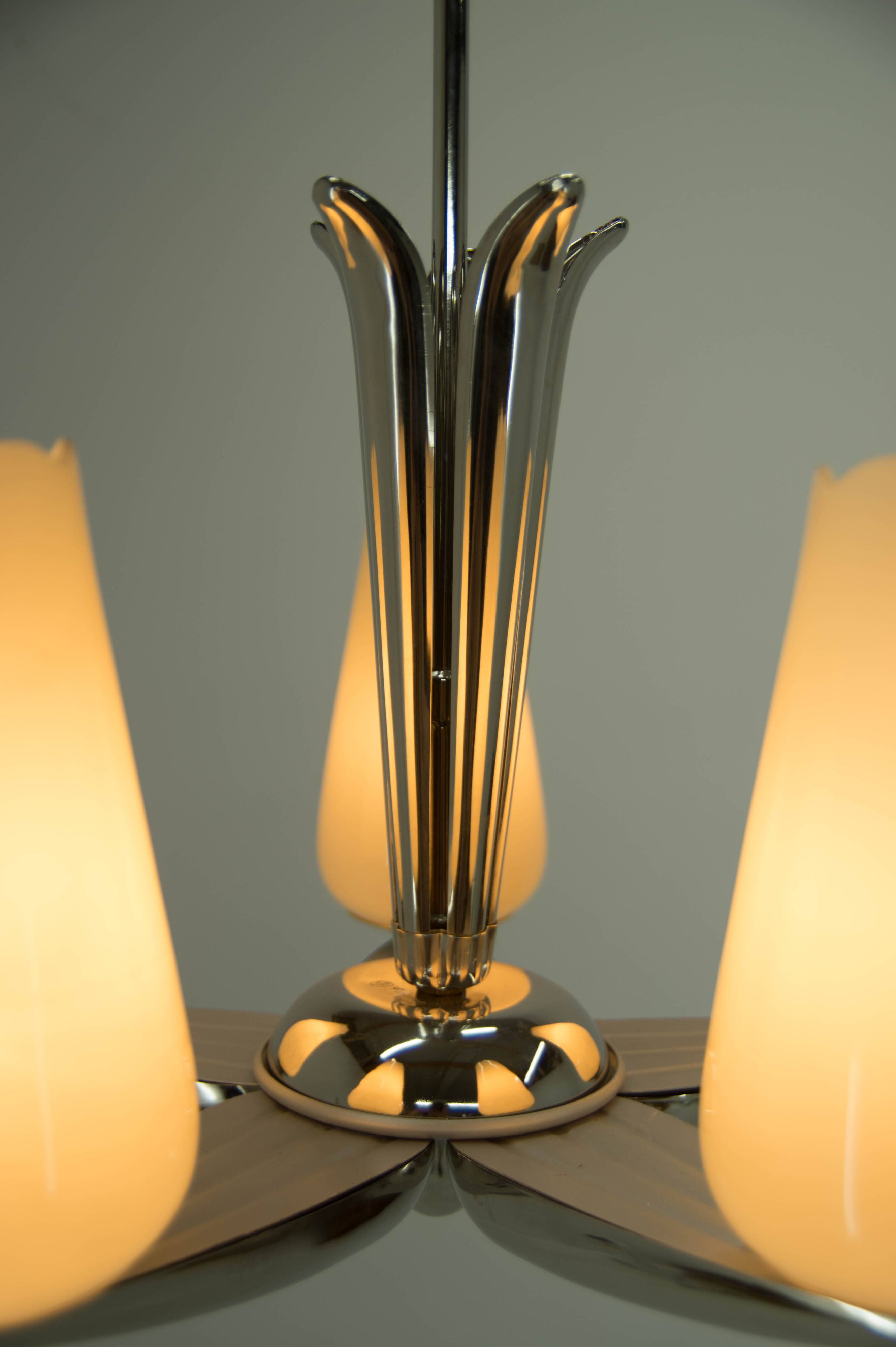 Rare Nickel-Plated Chandelier by Drukov, 1940s