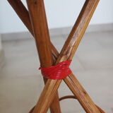 Bolster / pedestal table in tripod rattan 1960s-1970s