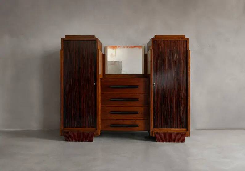 Meuble Art déco, buffet art déco bois et miroir, meuble de rangement, décoration intérieure