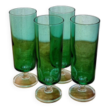 4 vintage 1970s green Luminarc Cavalier champagne flutes