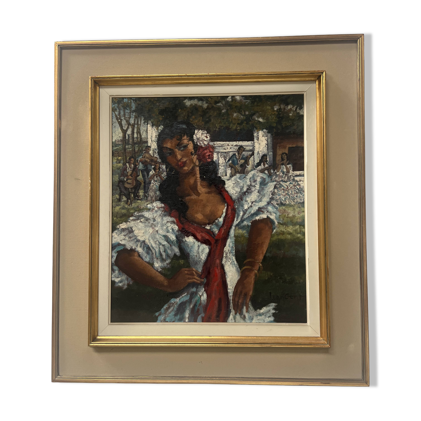 " La Gitane " huile sur toile encadrée. XX siècle