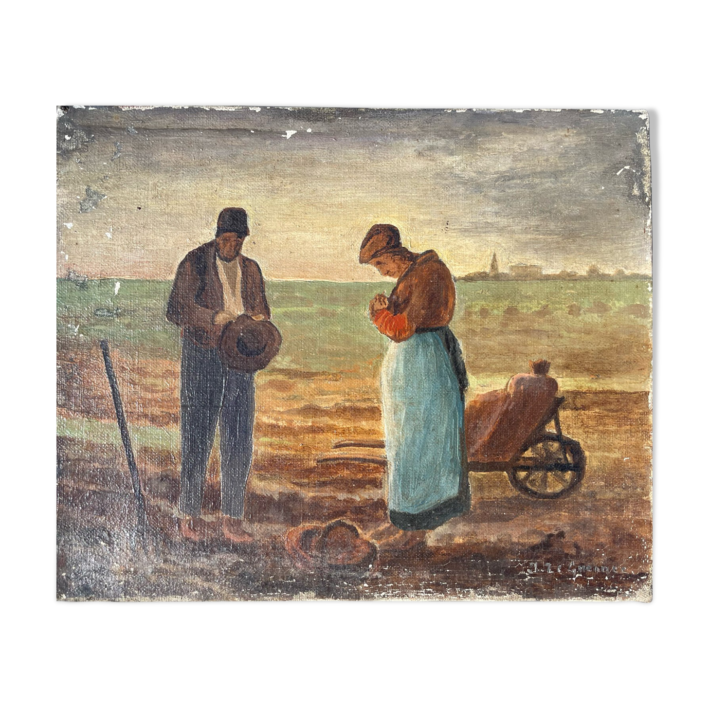 Painting study of the Angelus of Millet, late 19th, early 20th century