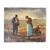 Tableau peinture étude de l’angelus de millet fin xixe, début xxe
