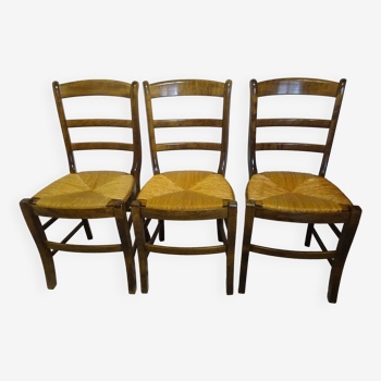 3 Baumann chairs, wood and straw