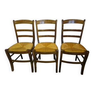 3 Baumann chairs, wood and straw