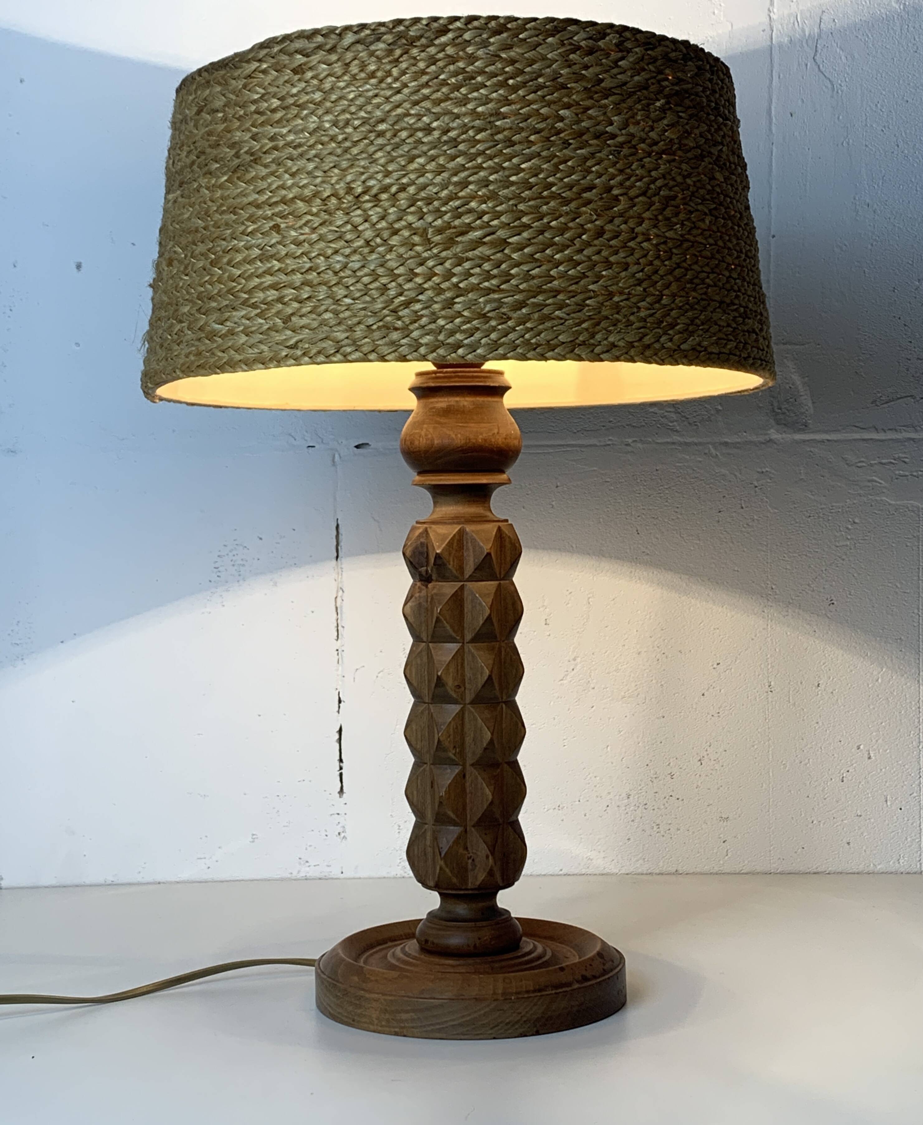 French Wood Turned Table Lamp in the stye of Charles Dudouyt, 1930s
