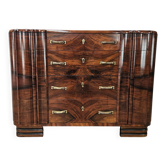 Commode en noyer avec 4 tiroirs et poignées en laiton, années 1940