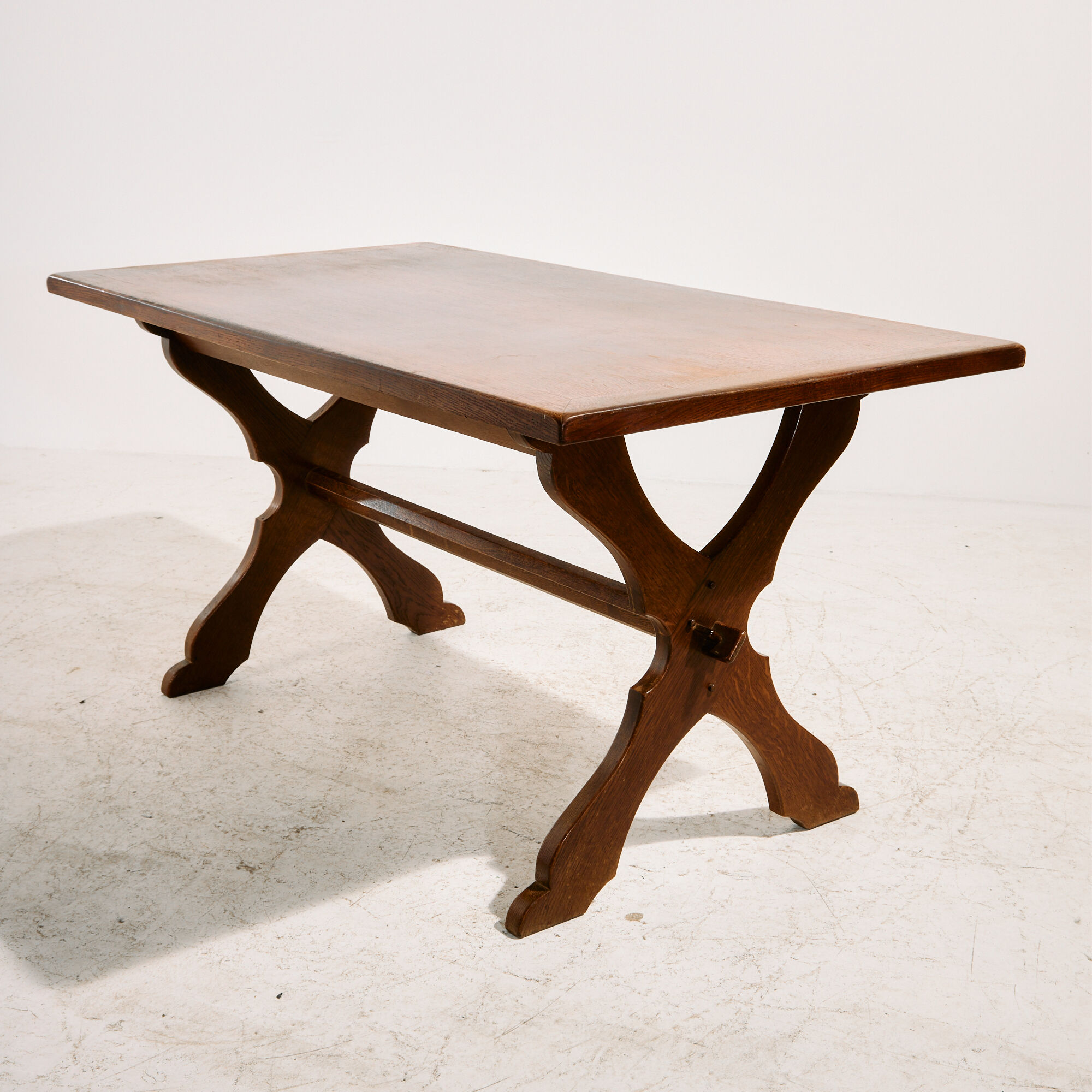 Brutalist oak dining set, set of 7.