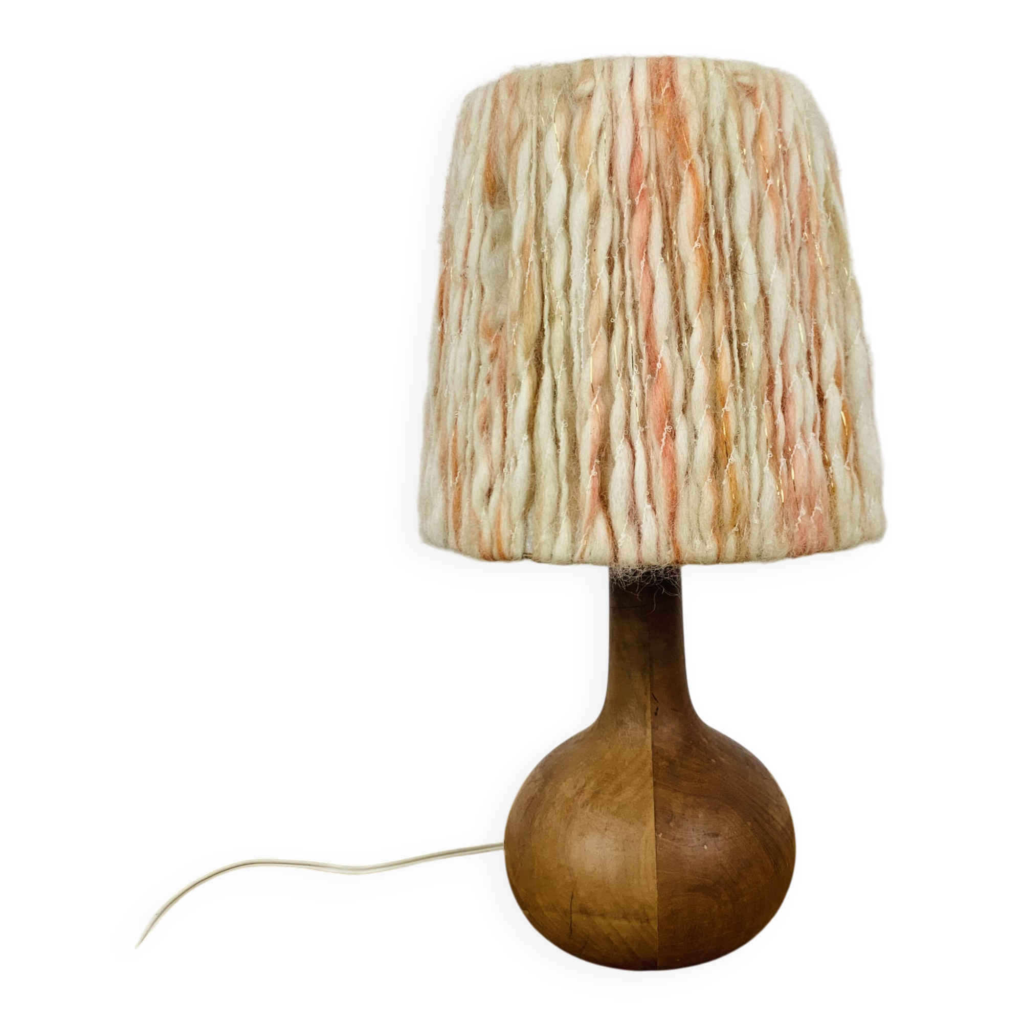 Wooden ball lamp with wool lampshade, 1960s