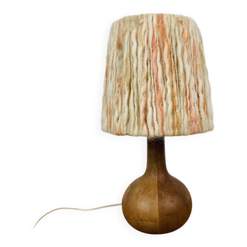 Wooden ball lamp with wool lampshade, 1960s