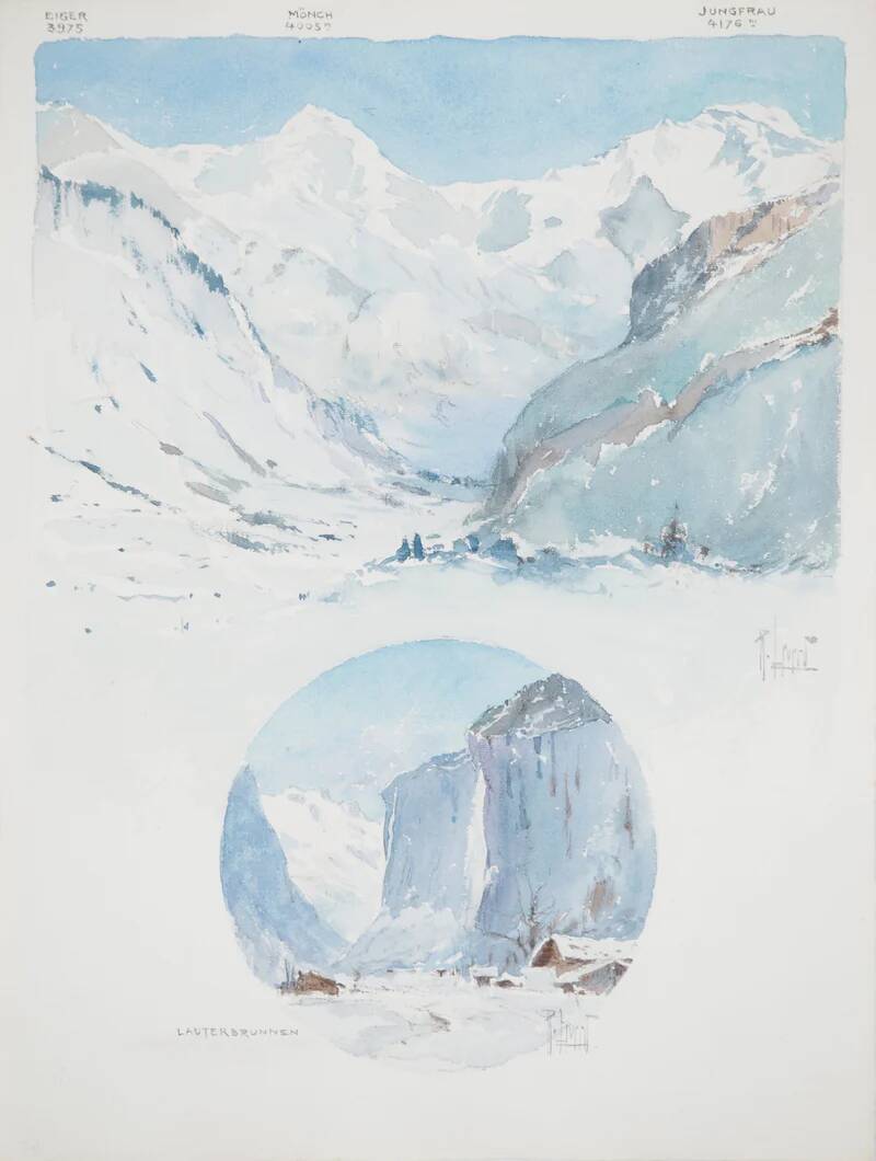 René LEVERD: Switzerland, Harmony of the Heights, original signed watercolor