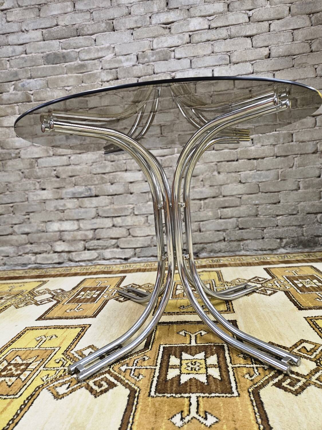 Vintage smoked glass dining table, Italy 1970s
