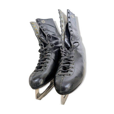Patins à glace vintage Alain Giletti en cuir noir