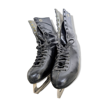 Patins à glace vintage Alain Giletti en cuir noir