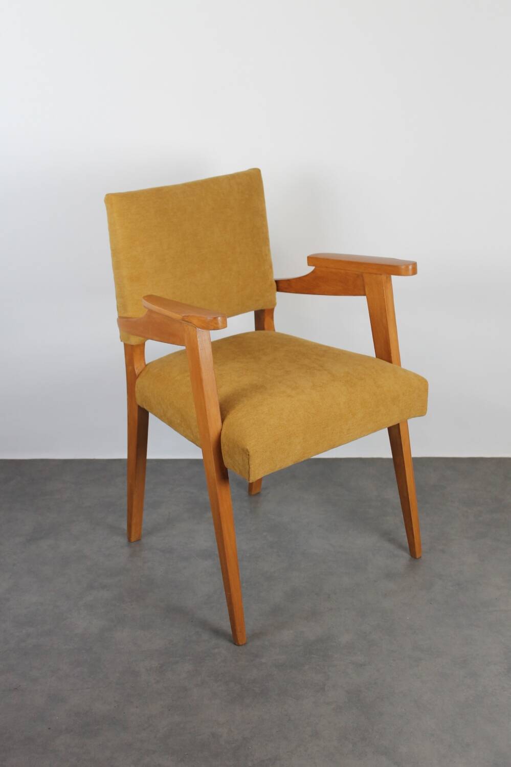Fauteuil scandinave vintage velours jaune